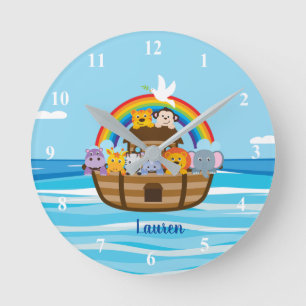 Personalisierte Noahs Ark-Kinderzimmer-Uhr Runde Wanduhr