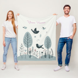 Personalisierte nordische Vögel & Wald  Fleecedecke