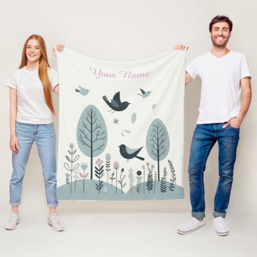 Personalisierte nordische Vögel & Wald Fleecedecke (Beispiel)