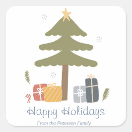 Personalisierte Nordische Weihnachtskarte Quadratischer Aufkleber