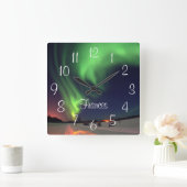 Personalisierte Nordlichter Alaskan Foto Quadratische Wanduhr (Zuhause)