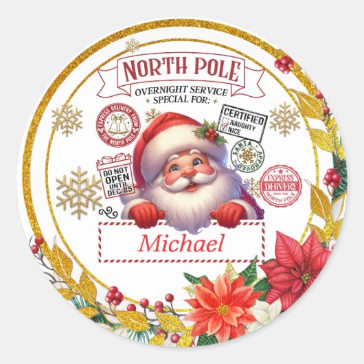 Personalisierte Nordpol-Lieferung Santa Weihnachte Runder Aufkleber (Vorderseite)