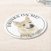 Personalisierte Norwegische Buhund-Hochzeit Runder Pappuntersetzer (Angewinkelt)