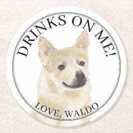 Personalisierte Norwegische Buhund-Hochzeit Runder Pappuntersetzer