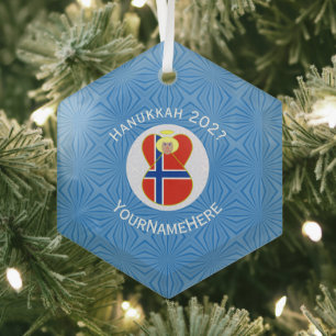 Personalisierte norwegische Engel-Hanukkah-Flagge Ornament Aus Glas