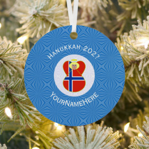 Personalisierte norwegische Engel-Hanukkah-Flagge Ornament Aus Metall