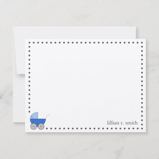 Personalisierte Note Card Blue Baby Carriage Mitteilungskarte (Vorderseite)