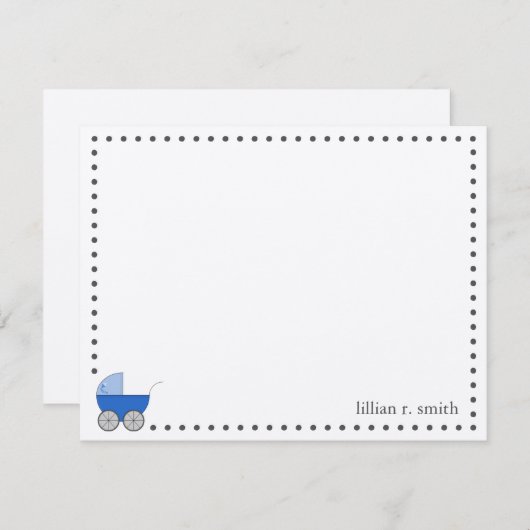 Personalisierte Note Card Blue Baby Carriage Mitteilungskarte (Vorne/Hinten)