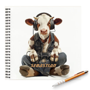 Personalisierte Notebook-Gamer-Kuh für Kinder Notizblock