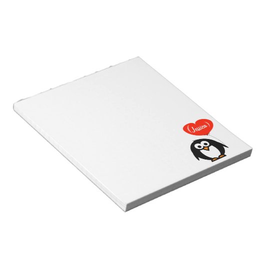 Personalisierte Notebooks | Pinguin mit rotem Ball Notizblock (angewinkelt)