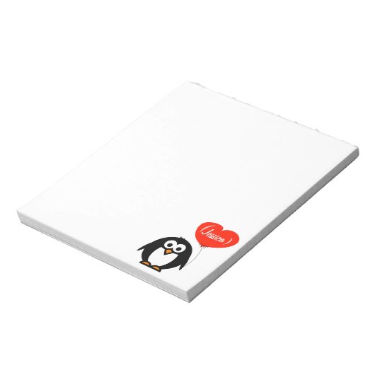 Personalisierte Notebooks | Pinguin mit rotem Ball Notizblock (Rotiert)