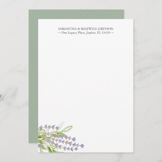 Personalisierte Notecards Wasserfarblavener Mitteilungskarte (Vorne/Hinten)