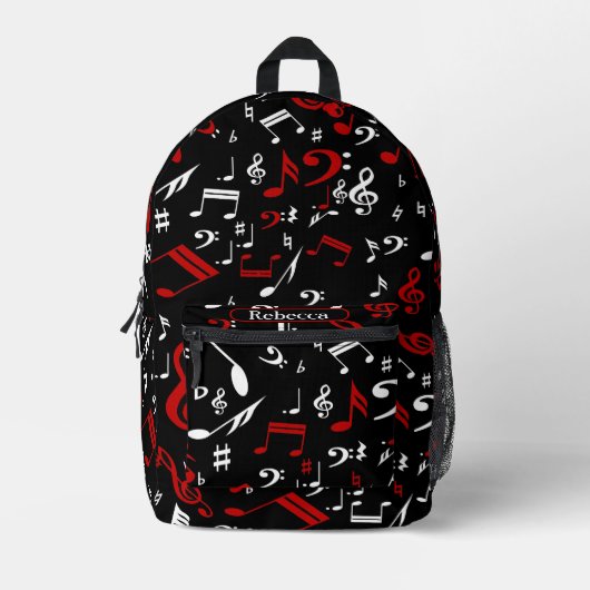 Personalisierte Noten in Rot und Schwarz Bedruckter Rucksack (Vorderseite)