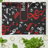 Personalisierte Noten in Rot und Schwarz Geschirrtuch (Gefaltet)