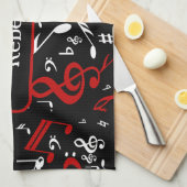 Personalisierte Noten in Rot und Schwarz Geschirrtuch (Viertel Falte)