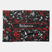 Personalisierte Noten in Rot und Schwarz Geschirrtuch (Horizontal)