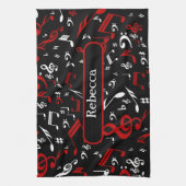 Personalisierte Noten in Rot und Schwarz Geschirrtuch (Vertikal)