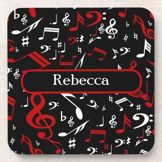 Personalisierte Noten in Rot und Schwarz Getränkeuntersetzer (Vorderseite)