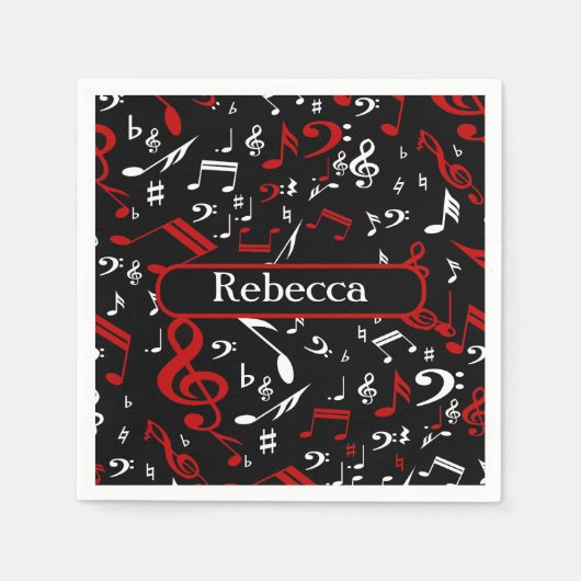 Personalisierte Noten in Rot und Schwarz Serviette (Vorderseite)