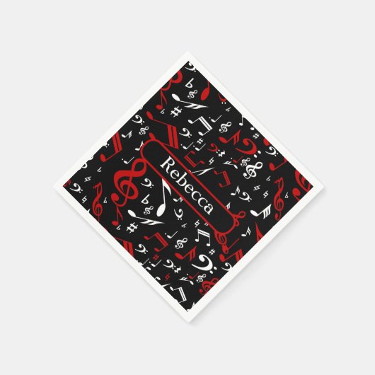 Personalisierte Noten in Rot und Schwarz Serviette (Ecke)