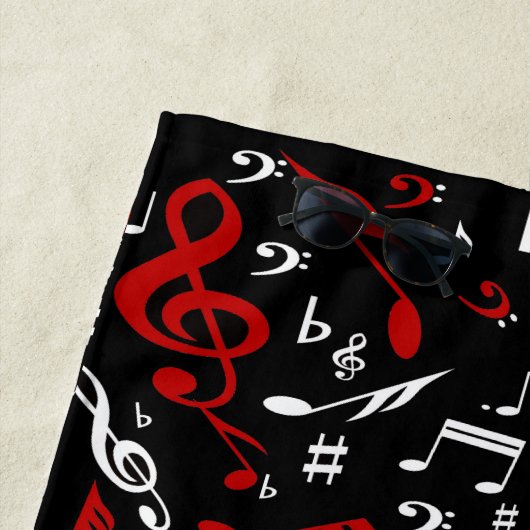 Personalisierte Noten in Rot und Schwarz Strandtuch (Beispiel)