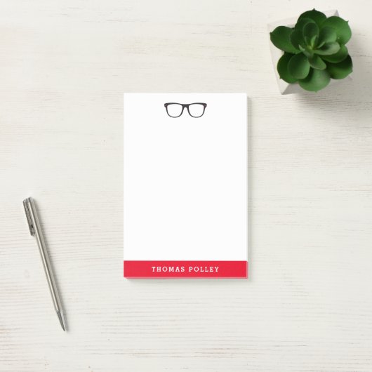 Personalisierte Notepad-Brille mit rotem und schwa Post-it Klebezettel (Büro)