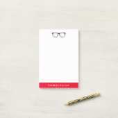 Personalisierte Notepad-Brille mit rotem und schwa Post-it Klebezettel (Auf Schreibtisch)