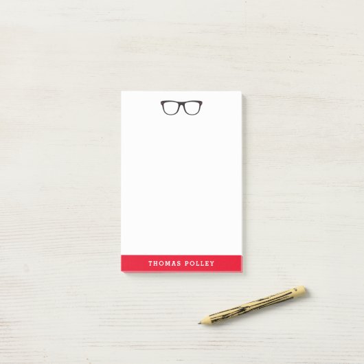 Personalisierte Notepad-Brille mit rotem und schwa Post-it Klebezettel (Auf Schreibtisch)