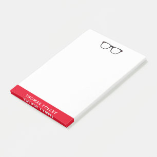 Personalisierte Notepad-Brille mit rotem und schwa Post-it Klebezettel