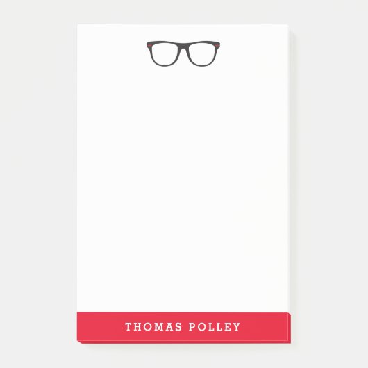 Personalisierte Notepad-Brille mit rotem und schwa Post-it Klebezettel (Vorderseite)