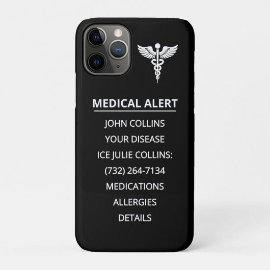 Personalisierte Notfall-Medizin-Warn-ID-Phone-Anhä Case-Mate iPhone Hülle (Rückseite)