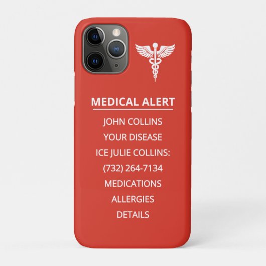 Personalisierte Notfall-Medizin-Warn-ID-Phone-Anhä Case-Mate iPhone Hülle (Rückseite)