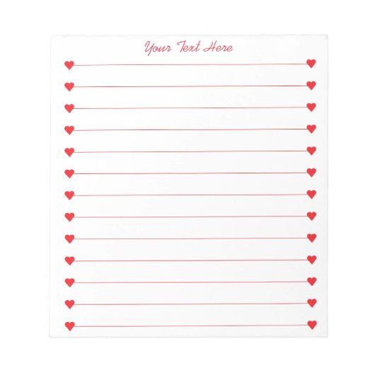 Personalisierte Notizblöcke mit roten Herzen (Vorderseite)