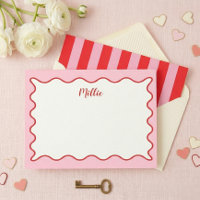 Personalisierte Notizkarte mit rosa welliger Umran
