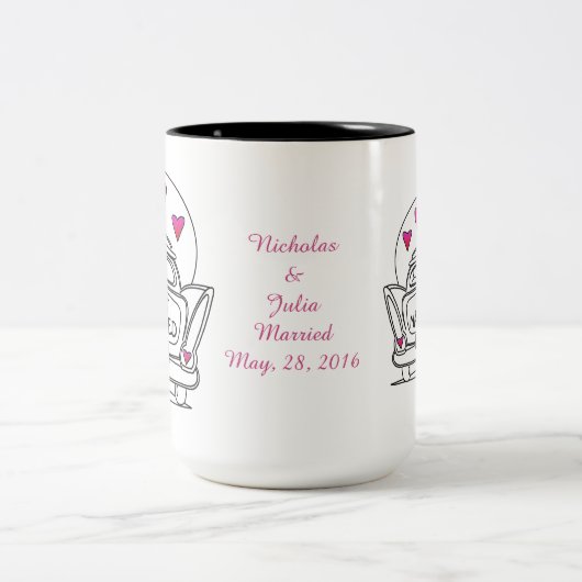 Personalisierte nur verheiratete Flitterwochen Tas Zweifarbige Tasse (Mittel)