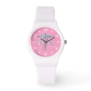 Personalisierte Nurve Silver Caduceus Pink Dial Armbanduhr