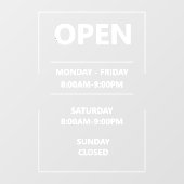 Personalisierte Öffnungszeiten Fensteraufkleber (Blatt)