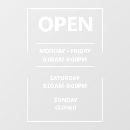 Personalisierte Öffnungszeiten Fensteraufkleber