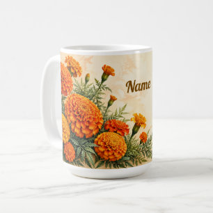 Personalisierte Oktober-Geburtsblume Ringelblume Kaffeetasse