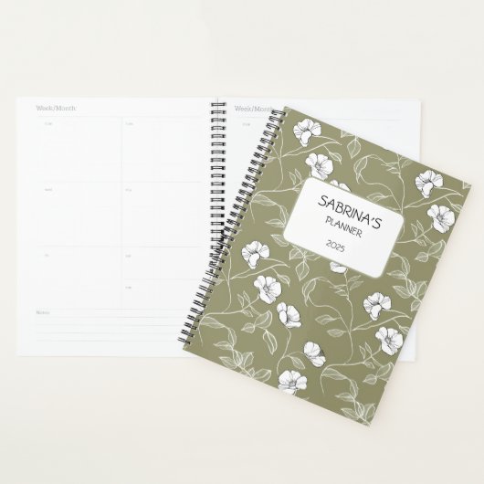 Personalisierte Olive Green Floral Minimalistisch  Planer (Anzeige)