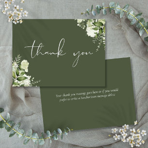 Personalisierte Olivgrüne Florale Elegante Schrift Dankeskarte