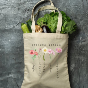 Personalisierte Oma-Garten-Geburtsblumen Tragetasche