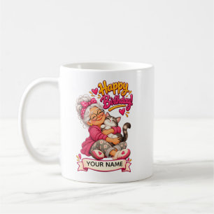 Personalisierte Oma-Geburtstagskarte mit Katze Kaffeetasse