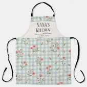 Personalisierte Oma-Küche Blau Gingham Blumenmuste Schürze (Vorderseite)