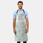 Personalisierte Oma-Küche Blau Gingham Blumenmuste Schürze (Getragen)