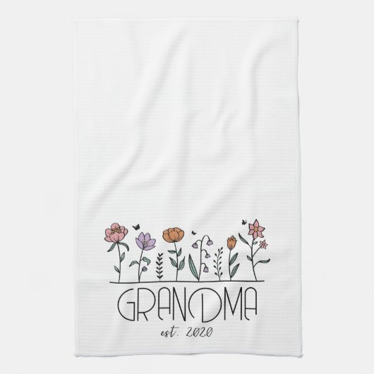 Personalisierte Oma-Wildblumen Geschirrtuch (Vertikal)