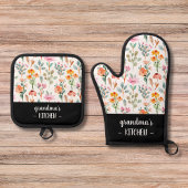 Personalisierte Oma's Kitchen Printed Floral Ofenhandschuh & Topflappen-Set