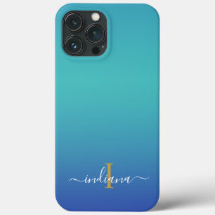 Personalisierte Ombre-Monogramm-Blau-Türkis-Schrif Case-Mate iPhone Hülle