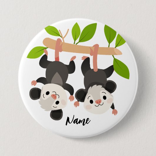 Personalisierte Opossum-Party Waldgeburtstag Button (Vorderseite)