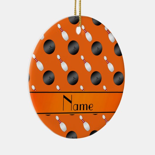 Personalisierte orange Bowlingsball-NamensButtone Keramik Ornament (Rechts)